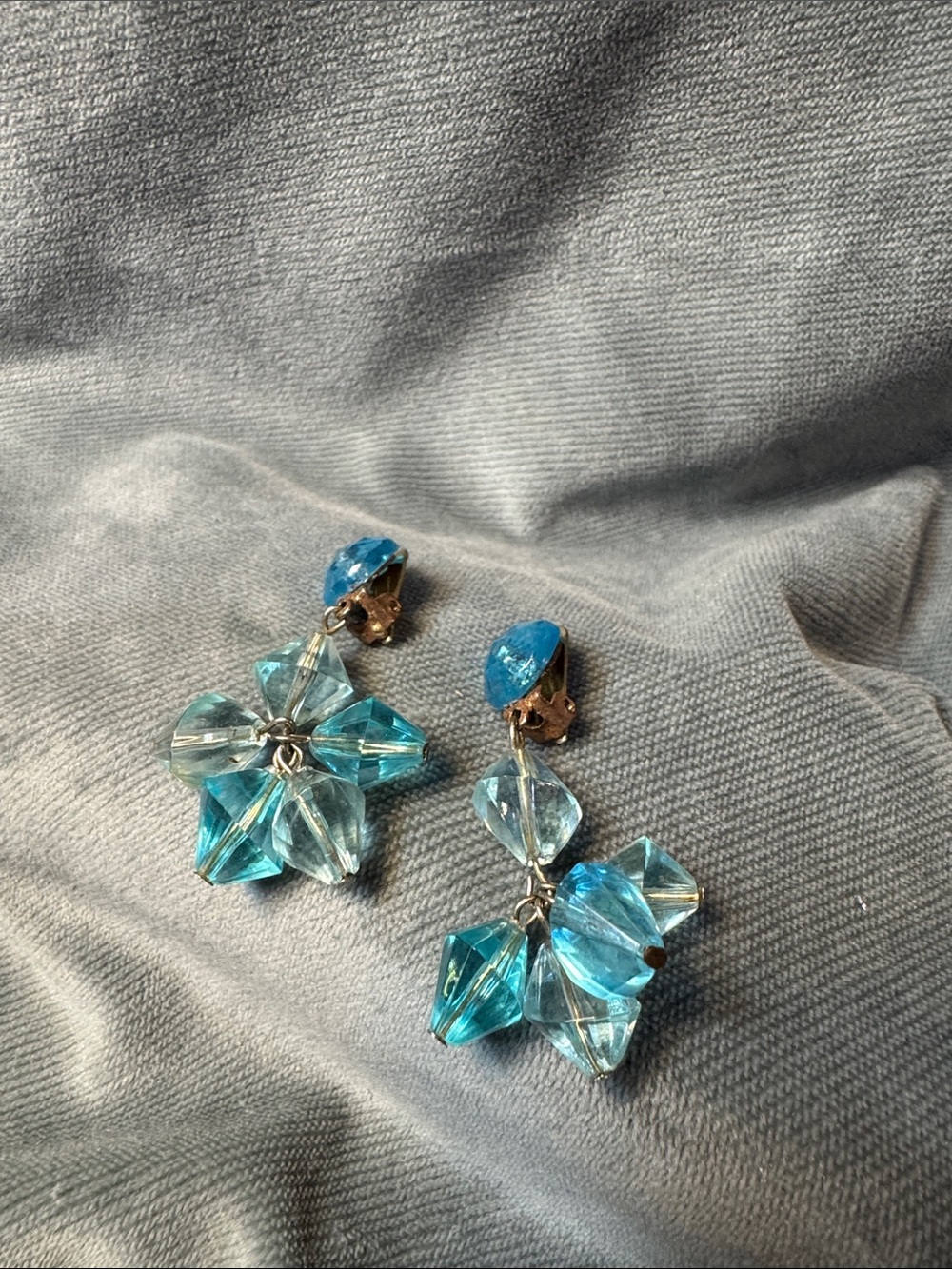 Vintage Blue bead Cluster Drop Earrings - Elegant Women's Jewelry clip on